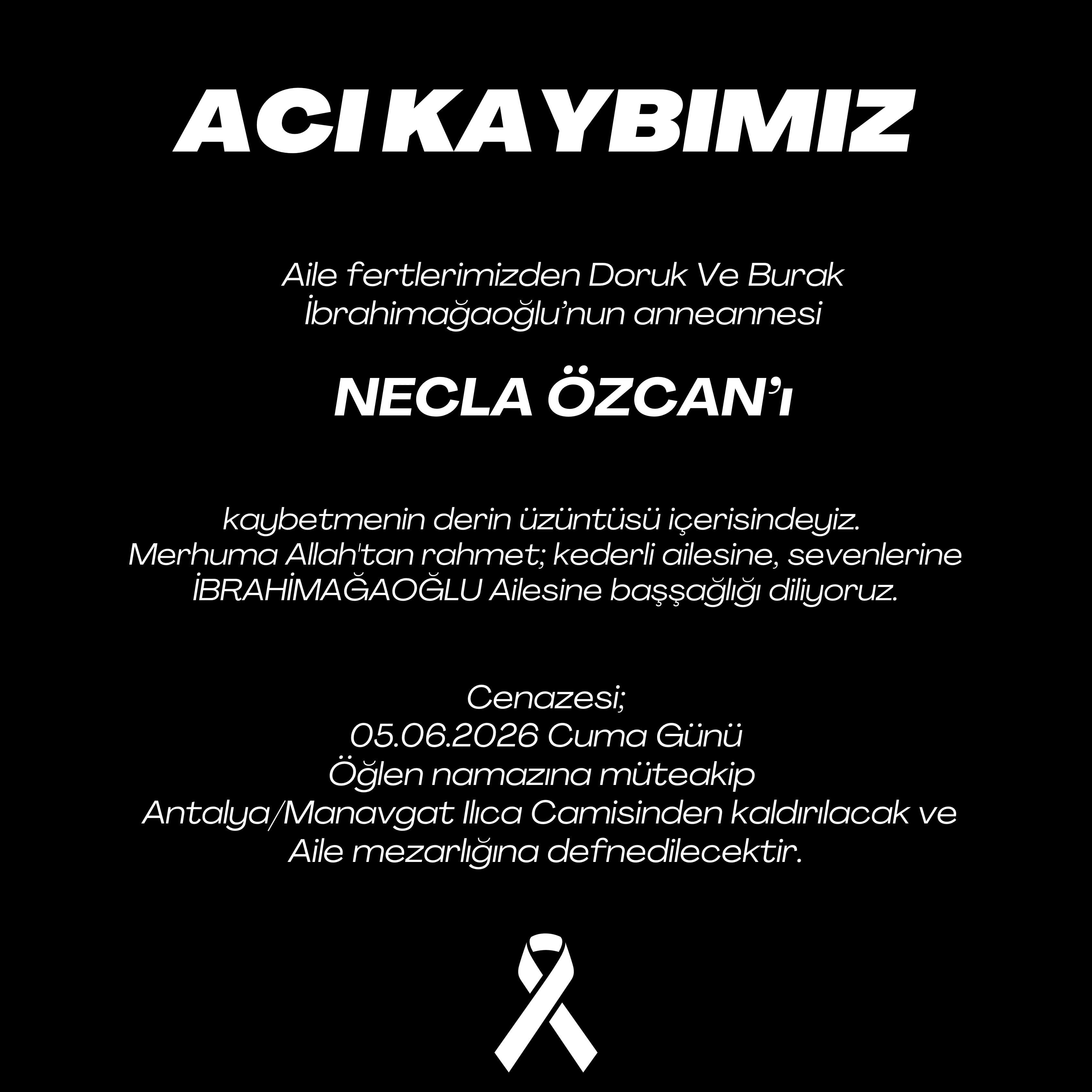 Necla Özcan'ı kaybetmenin üzüntüsü içerisindeyiz için hazırlanan dernek duyurusu