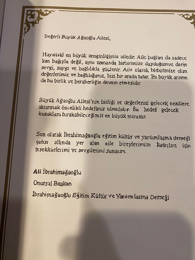 Ali İbrahimağaoğlu'nun Mektubu